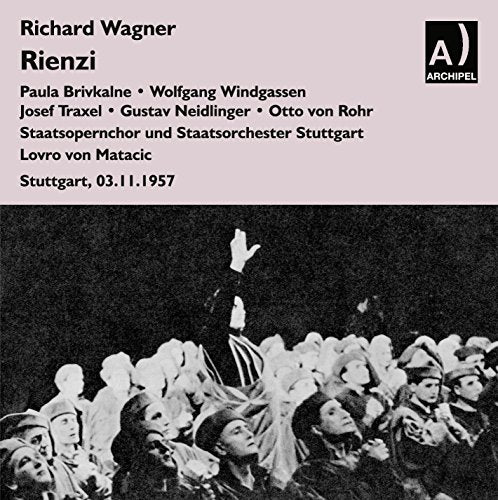 "Album cover with black and white opera scene image and pink header."