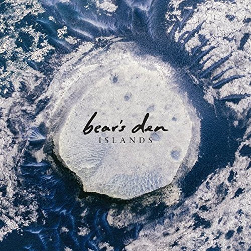 "CD cover with 'Bear's Den' and 'Islands' text on a tree stump image."