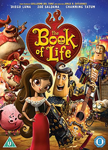 "The Book of Life" DVD cover featuring animated characters and a red heart-shaped title.