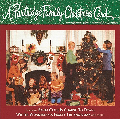 CD cover: The Partridge Family decorating a Christmas tree and opening gifts.