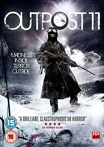 DVD cover for "Outpost 11" featuring a man in a gas mask holding a gun.