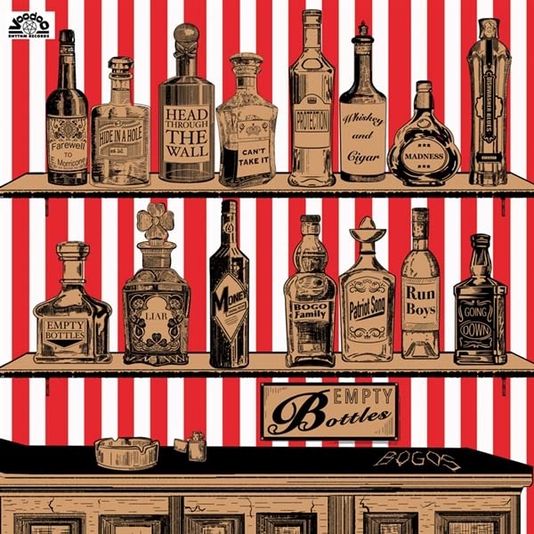 CD cover art: row of illustrated, labeled empty bottles on shelves.
