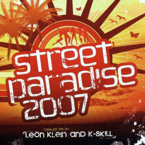 "Album cover with 'Street Paradise 2007' text, sunset background, and silhouetted palm trees and people."
