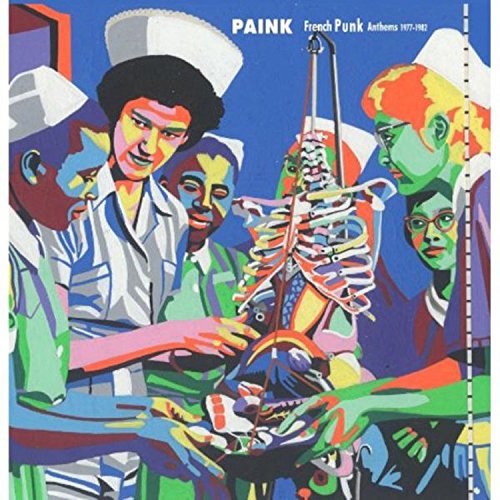 "Album cover art featuring a colorful, abstract illustration of medical professionals operating."