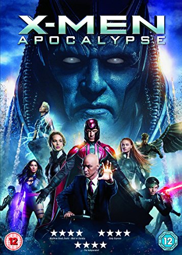 "X-Men Apocalypse DVD cover featuring characters and a blue villainous figure in the background."