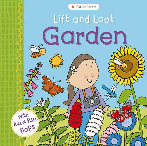 "Children's book cover featuring a girl in a garden with flowers and insects."