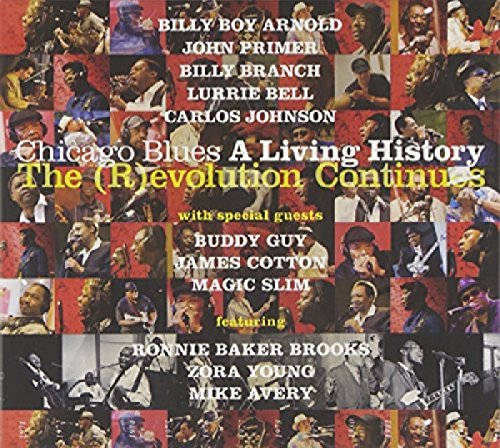 "CD cover with collage of blues musicians and text 'Chicago Blues A Living History'."