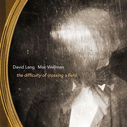 "Album cover with sepia-toned portrait and gold frame, featuring names and title."