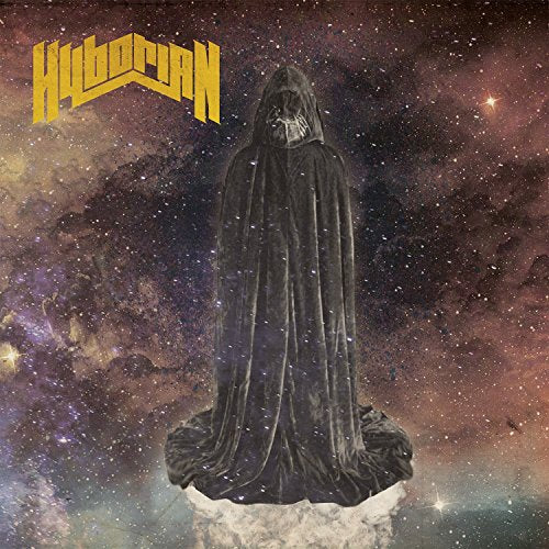 Vinyl album cover: hooded figure against a colorful, cosmic nebula background.