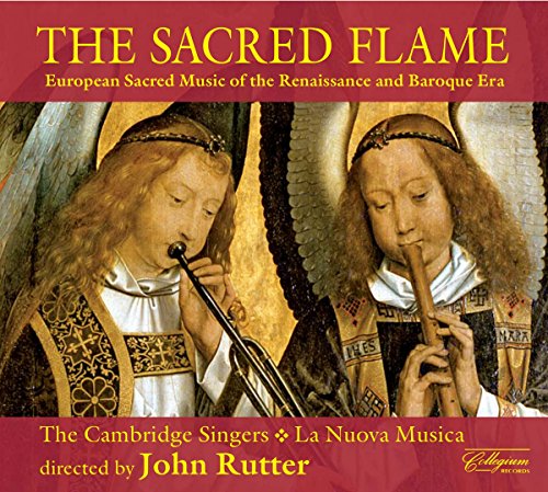 "CD cover featuring two angels playing instruments, with red border and yellow text."