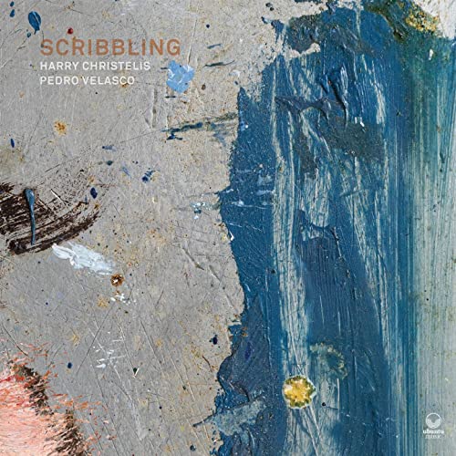CD cover for "Scribbling" by Harry Christelis and Pedro Velasco, abstract art.