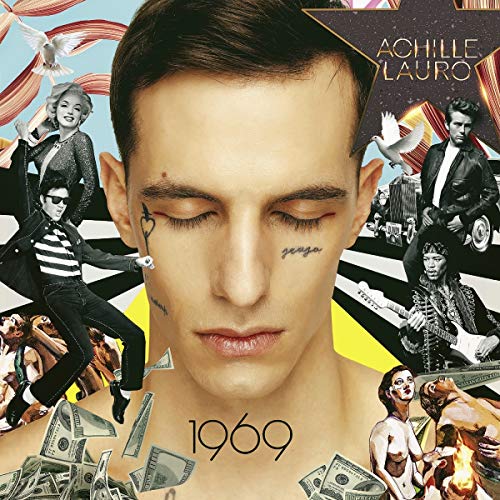 CD cover for Achille Lauro’s “1969” featuring a portrait with collage elements.
