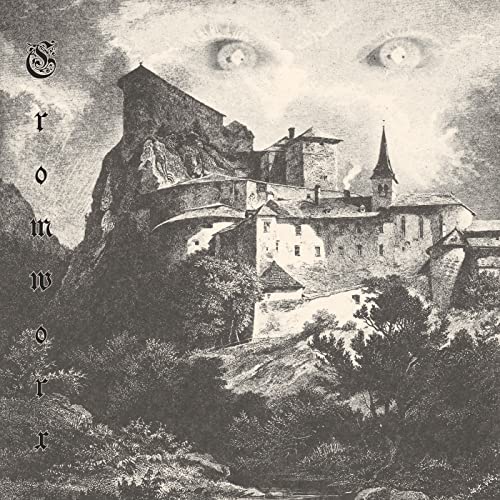 Black and white CD cover with a castle and floating eyes.