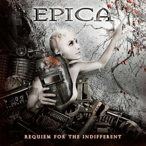 "Album cover featuring a cyborg child reaching for a branch with red leaves."