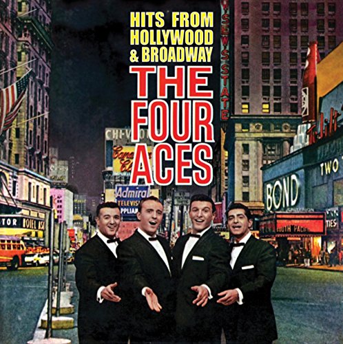 "CD cover featuring The Four Aces in tuxedos against a cityscape background."