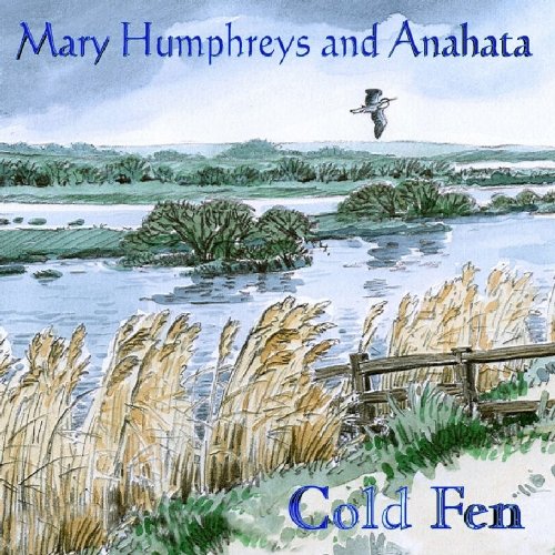 "Album cover featuring a serene watercolor painting of a fen landscape with a flying bird."