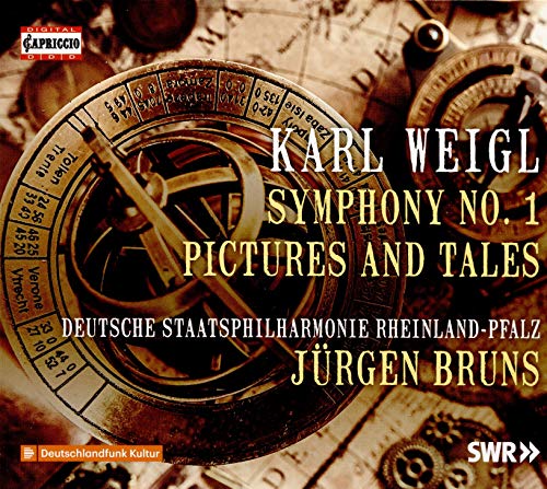 CD cover with sepia-toned astrolabe and text: "Karl Weigl: Symphony No. 1, Pictures and Tales".