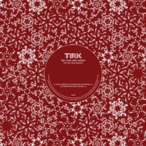 Red vinyl record label with white snowflake pattern and central black circle.