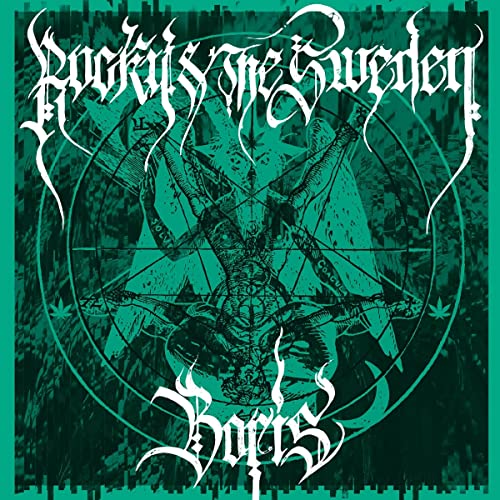 Dark teal album cover with occult imagery and band names in white script.
