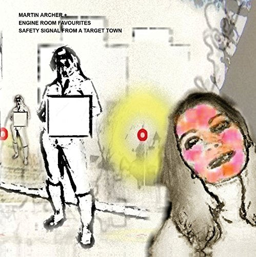 "Album cover featuring sketched figures and a woman's face with pink markings."