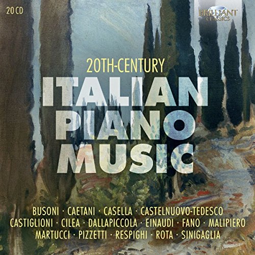 "CD cover featuring a landscape painting with '20th-Century Italian Piano Music' text overlay."