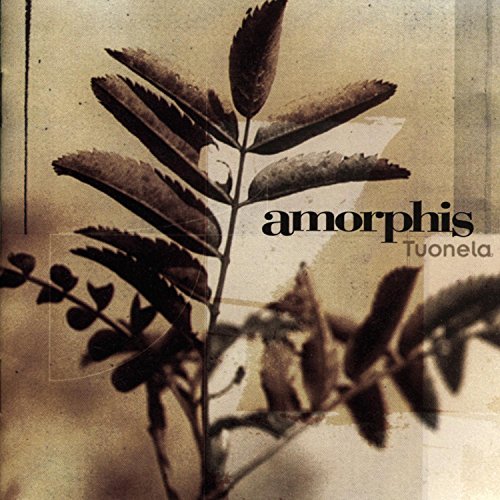 "Album cover with a sepia-toned plant and 'amorphis Tuonela' text."
