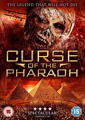 DVD cover for "Curse of the Pharaohs" featuring a mummified face and pyramids.