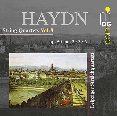 CD cover with Haydn's "String Quartets Vol. 8" and a cityscape image.