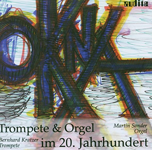 "CD cover featuring abstract, multicolored sketch of trumpet and organ pipes, with black text."