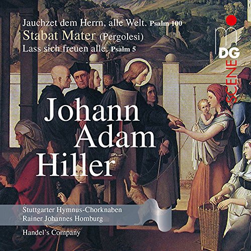 "CD cover featuring a Renaissance painting with 'Johann Adam Hiller' text overlay."