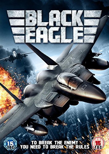 DVD cover for "Black Eagle" featuring a fighter jet releasing a bomb amidst explosions.