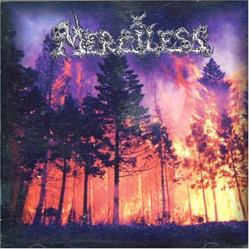 CD cover for “Merciless” with fiery forest and band logo.