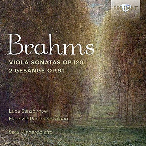 "CD cover featuring a forest scene with white text listing Brahms' compositions."