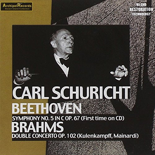 Black and white image of a conductor leading an orchestra with white text overlay.