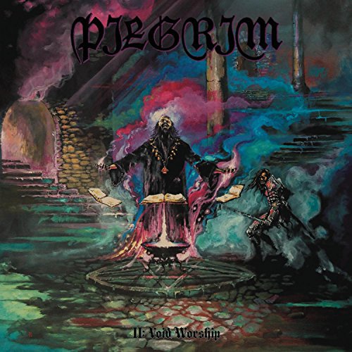 "Album cover art for 'Pilgrim - Void Worship' featuring a mystical, dark illustration."