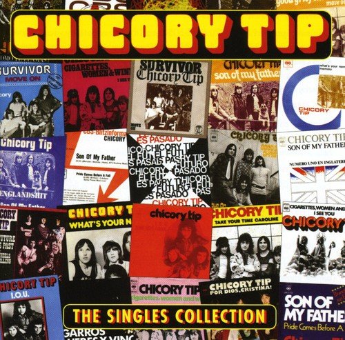"CD cover with 'Chicory Tip' title and collage of various record sleeves."