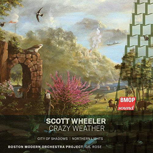 CD cover: painted landscape with birds, archway, and text “Crazy Weather”.
