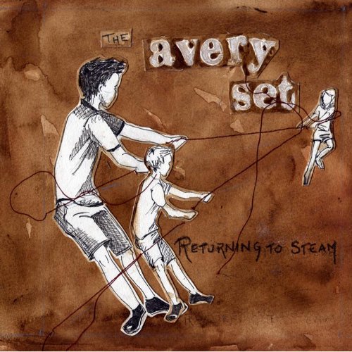 Album cover with sketch of man swinging two children on ropes, sepia-toned background.