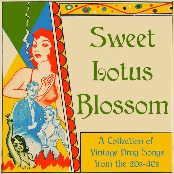 Vintage album cover with illustration of people and text: “Sweet Lotus Blossom.”