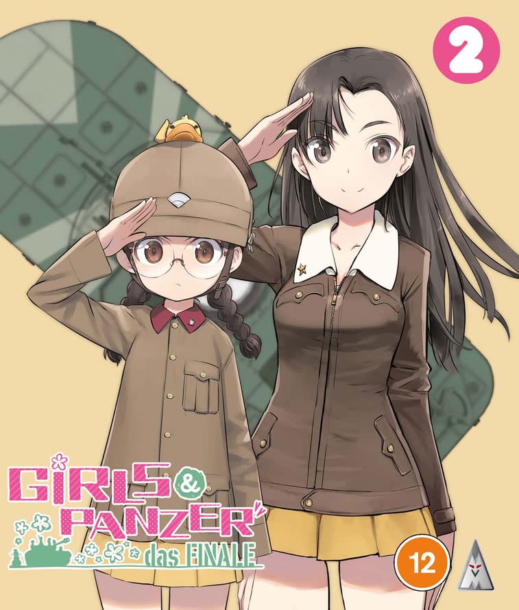 Anime illustration of two girls saluting, "Girls & Panzer das Finale" Blu-ray.