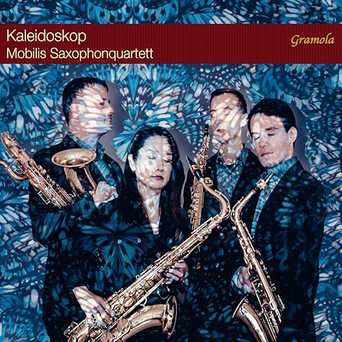 CD cover featuring four saxophonists with a blue, floral background.