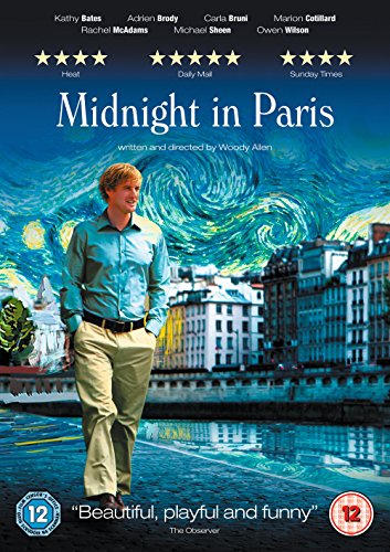 Midnight in Paris" DVD cover featuring Owen Wilson against a starry, Parisian backdrop.