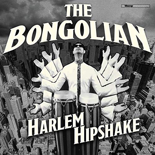 CD cover: man with multiple arms playing bongos in a city.