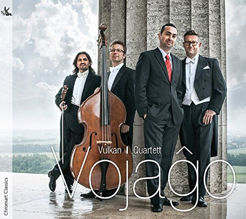 "CD cover featuring four men in suits standing by stone columns."
