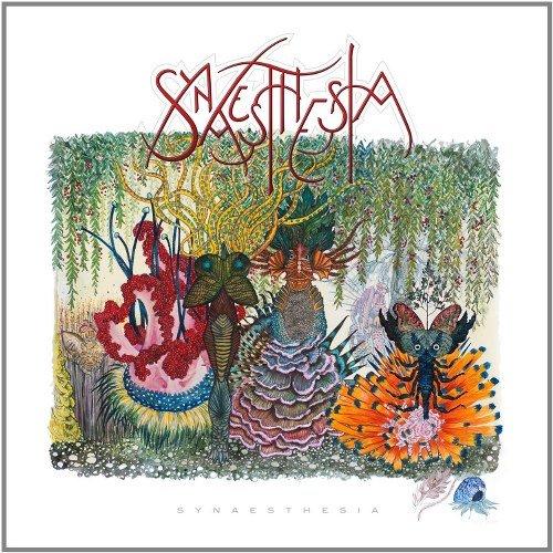 The image depicts an album cover featuring a colorful, whimsical illustration of fantastical creatures.