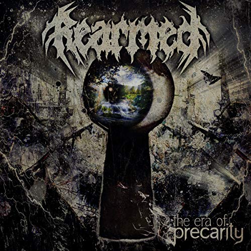 Album cover: distorted eye in a keyhole over a ruined cityscape.