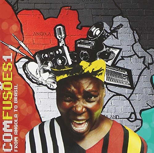 "Album cover with a man, sound equipment, and map graphics in red, white, and black."