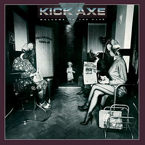Album cover showing three people with electric fans for heads in a waiting room.