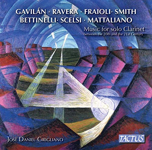 The image shows a CD cover with abstract geometric shapes and text. Alt text: Abstract CD cover with geometric shapes and white text on blue background.