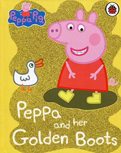 The image depicts a children's book cover featuring Peppa Pig in red dress and yellow boots.